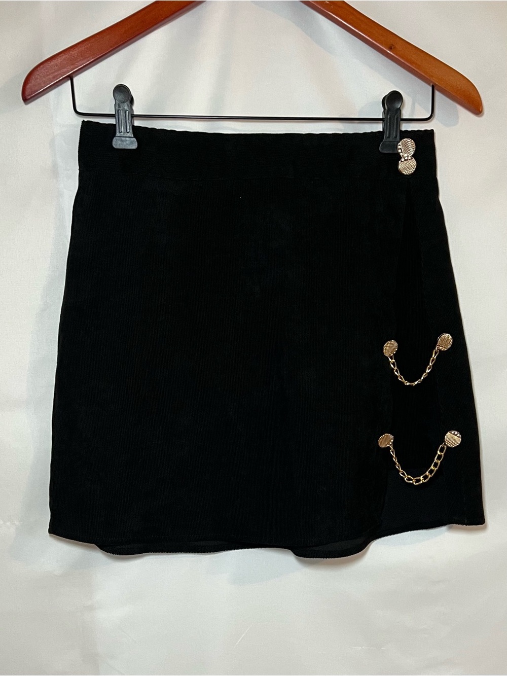 Black Mini Skirt with Gold Chain Detail